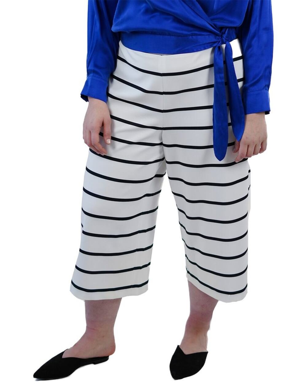 Maree Pour Toi pull on wide leg cropped pants black white stripe Size 12